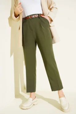 Split Leg Belted Trousers Khaki
