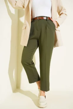 Alternative view of Split Leg Belted Trousers Khaki
