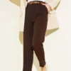 Split Leg Belted Trousers Brown