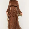 Ruffled Dress with Drawstring Neckline Brown en gros dress - Hicabistan usine Turquie