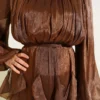 Ruffled Dress with Drawstring Neckline Brown en gros dress view 4 - Hicabistan usine Turquie