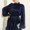 Ruffled Dress with Drawstring Neckline Navy Blue en gros dress view 2 - Hicabistan usine Turquie