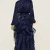 Ruffled Dress with Drawstring Neckline Navy Blue en gros dress view 3 - Hicabistan usine Turquie