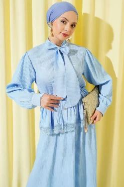 Alternative view of Lace Trimmed Ribbed Skirt Set Blue