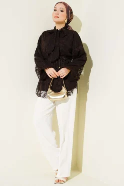 Alternative view of Lace Tie-Neck Shirt Brown