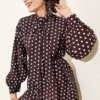 Tie-Neck Polka Dot Shirt Brown en gros shirt - Hicabistan usine Turquie