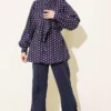 Tie-Neck Polka Dot Shirt Navy Blue groothandel shirt view 2 - Hicabistan Turkije fabriek