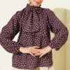 Tie-Neck Polka Dot Tunic Brown
