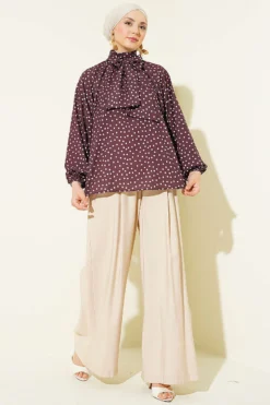 Alternative Ansicht von Tie-Neck Polka Dot Tunic Brown