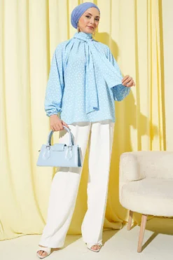 Alternative view of Tie-Neck Polka Dot Tunic Blue