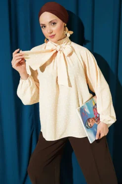 Tie-Neck Polka Dot Tunic Yellow