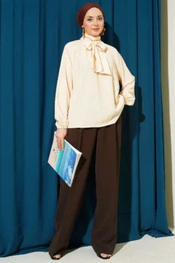 Alternative view of Tie-Neck Polka Dot Tunic Yellow