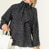 Tie-Neck Polka Dot Tunic Black