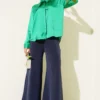 Tie-Neck Satin Shirt Green all'ingrosso shirt view 2 - Hicabistan fabbrica Turchia