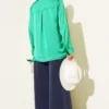 Tie-Neck Satin Shirt Green all'ingrosso shirt view 3 - Hicabistan fabbrica Turchia