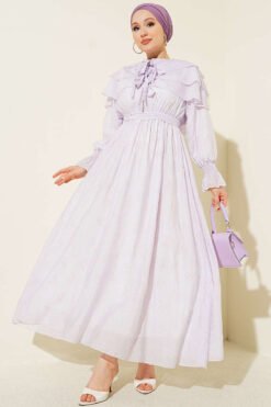 Tiered Dress with Neck Tie Detail Lilac