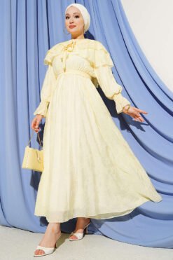 Tiered Dress with Neck Tie Detail Yellow