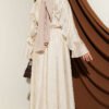 Tie Neck Ruffled Dress Beige wholesale dress view 3 - Hicabistan Turkey factory