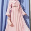 Tie Neck Ruffled Dress Pink groothandel dress - Hicabistan Turkije fabriek
