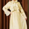 Tie Neck Ruffled Dress Yellow wholesale dress view 2 - Hicabistan Turkey factory