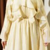 Tie Neck Ruffled Dress Yellow wholesale dress view 4 - Hicabistan Turkey factory