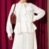 Tie-Neck Layered Skirt Set White wholesale clothing set view 2 - Hicabistan Turkey factory