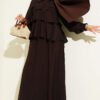 Tie-Neck Layered Skirt Set Brown en gros clothing set - Hicabistan usine Turquie