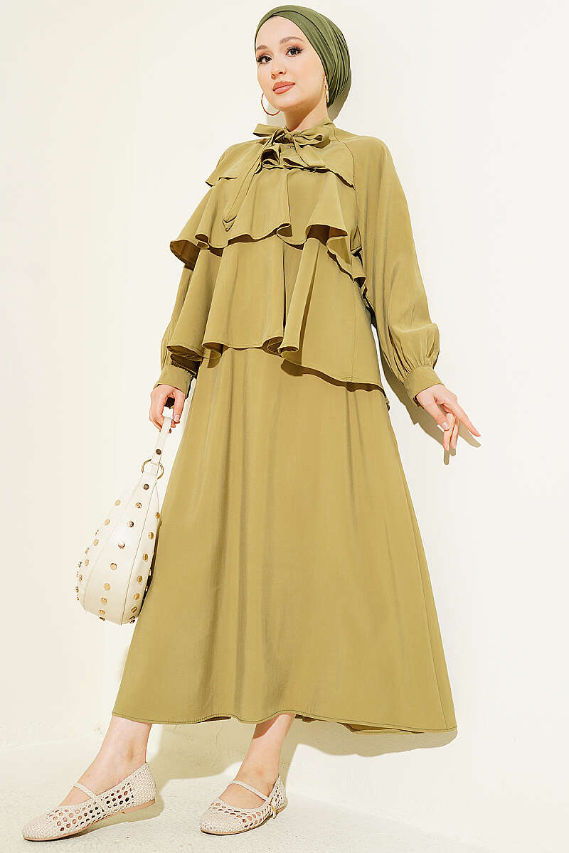 Layered Modal Skirt Set with Neck Tie wholesale clothing set - Hicabistan Turkey factory