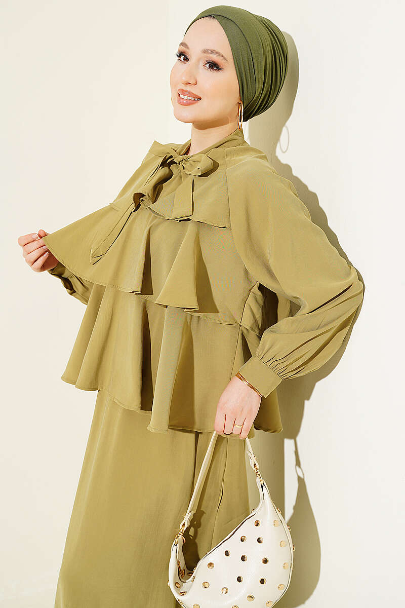 Layered Modal Skirt Set with Neck Tie wholesale clothing set view 2 - Hicabistan Turkey factory
