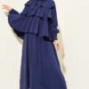 Layered Modal Skirt Set with Neck Tie Navy Blue