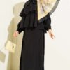 Layered Modal Skirt Set with Neck Tie Black