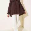 Lace Cuff Sailor Collar Shirt Brown wholesale shirt view 2 - Hicabistan Turkey factory
