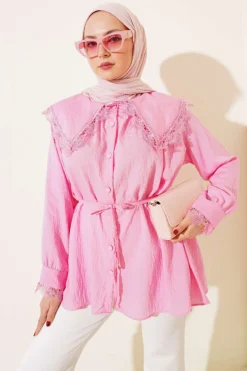 Lace Cuff Sailor Collar Shirt Pink