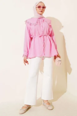 Alternative view of Lace Cuff Sailor Collar Shirt Pink