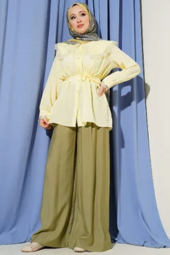 Alternative view of Lace Cuff Sailor Collar Shirt Yellow