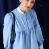 Collared Embroidered Striped Shirt Blue Großhandel shirt - Hicabistan Türkei Fabrik