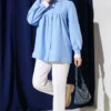 Collared Embroidered Striped Shirt Blue wholesale shirt view 2 - Hicabistan Turkey factory
