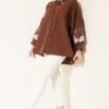 Collared Checked Embroidered Shirt Brown all'ingrosso shirt view 2 - Hicabistan fabbrica Turchia