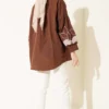 Collared Checked Embroidered Shirt Brown all'ingrosso shirt view 3 - Hicabistan fabbrica Turchia