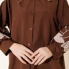 Collared Checked Embroidered Shirt Brown all'ingrosso shirt view 4 - Hicabistan fabbrica Turchia
