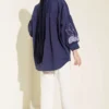 Collared Checked Embroidered Shirt Navy Blue en gros shirt view 3 - Hicabistan usine Turquie