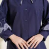 Collared Checked Embroidered Shirt Navy Blue en gros shirt view 4 - Hicabistan usine Turquie
