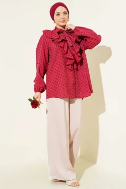 Alternative view of Shoulder Lace Scarf Two-Piece Set Burgundy