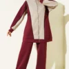 Collared Zippered Two-Piece Set Burgundy