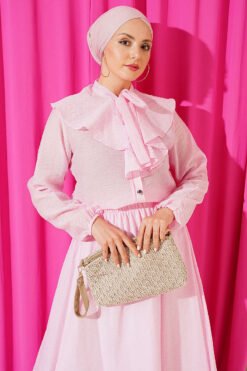 Alternatieve weergave van Ruffled Collar Laced Skirt Set Pink