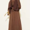 Ruffled Collar Peplum Skirt Two-Piece Set Brown wholesale clothing set view 3 - Hicabistan Turkey factory