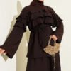 Ruffled Collar Skirt Set Brown بالجملة clothing set view 2 - Hicabistan مصنع تركيا