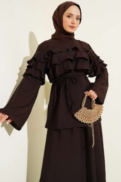 Alternative Ansicht von Ruffled Collar Skirt Set Brown