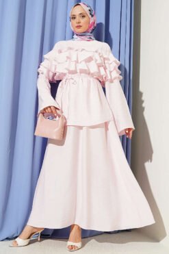 Ruffled Collar Skirt Set Pink