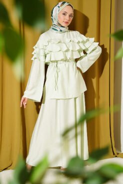 Ruffled Collar Skirt Set